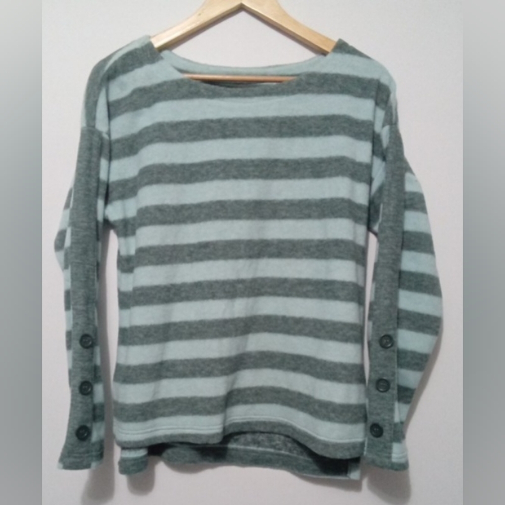 St. John's Bay Gray Mint Striped Button Detail Knit Top Size L
